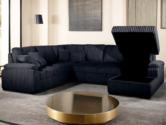 Black Pop-Up Sleeper Sectional with Storage Chaise